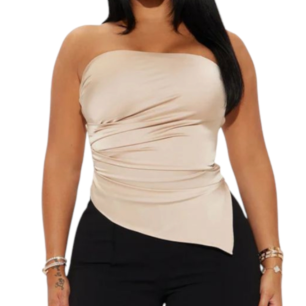 Women's L Valerie Asymmetrical Satin Halter Top - Picture 10 of 13